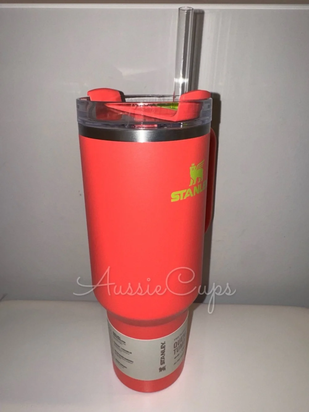 Stanley Hibiscus 40 oz Quencher 40oz Tumbler - Coral with Lime Logo, small flaws - Picture 7 of 10